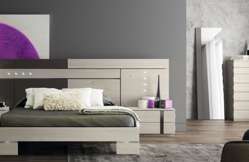 Dormitorio de matrimonio Kos (EOS) 304x110 con melamina Nórdico y combinado con Visón lacado